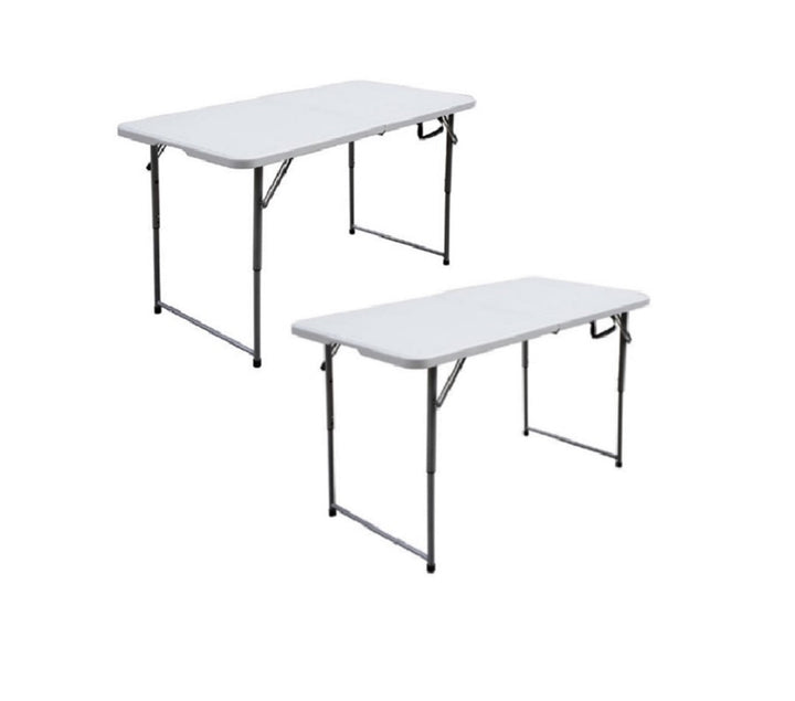 IndestrucTable® Classic Bifold Adjustable Height Folding Table 24" x 48" , White,  2-Pack