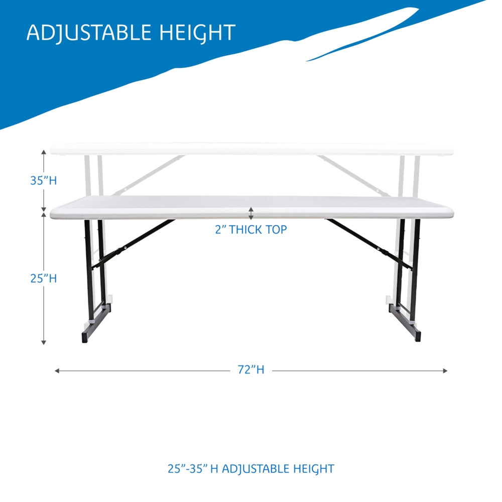 IndestrucTable® Classic Adjustable Height Folding Table, 30"x 72", 2 Colors